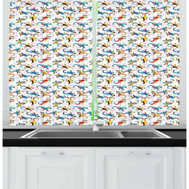 Ambesonne Gecko Kitchen Curtains, Cartoon Spiral Lizards, 55"x39", Multicolor