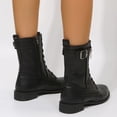 thumbnail image 5 of Domuza Womens 2026 Winter Boots Fashion Round Toe Lace Up Side Zipper Belt Buckle Block Chunky Low Heel Mid Calf Boots Black 5.5（EU-36）, 5 of 8