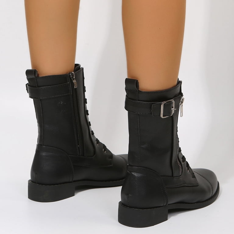 Cap Toe Lace Up Combat Boots with Zipper Faux Leather Amazon Essentials - Brandclub - Amazon Essentials Women main image 4