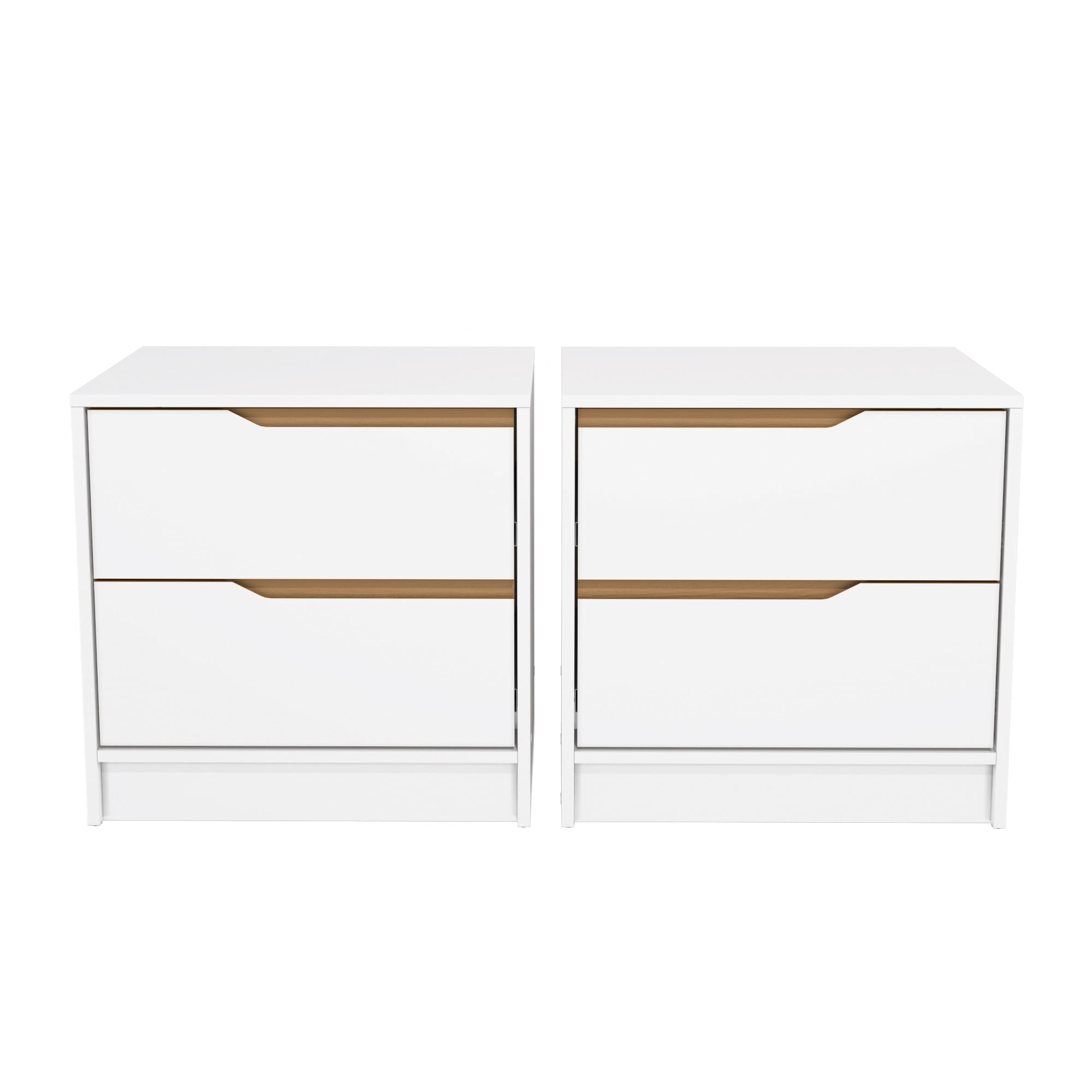 Kappesberg Brooklyn White/Golden Oak 2-Piece Nightstand Set with 2 Drawers – Compact Bedroom Storage - for Adults and Teens