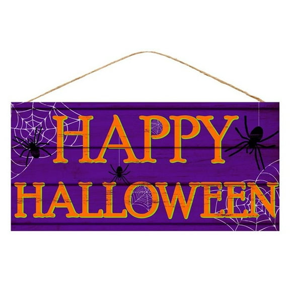 Craig Bachman 12" Wooden Sign: Purple Happy Halloween - Halloween Decorations; Wall Sign; Wood Door Hanger