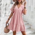 thumbnail image 1 of Roncen Robes d'Été pour Femmes 2026 Plage Décontractées Col en V Profond Robe Ample à Manches Courtes Robe Courte avec Poches, 1 of 8