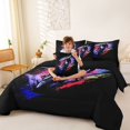 thumbnail image 3 of Castle Fairy Edgy Dirt Cycle Bedding Comforter Set 7pcs for Boys, Color Smudge Design Queen Bedding Sets for Bedroom, Indigo Rose,Black Reversible, 3 of 7