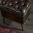 thumbnail image 5 of DecMode Metal Weathered Storage Bench with Dark Brown Tufted Faux Leather, Black, Set of 3, 5 of 14