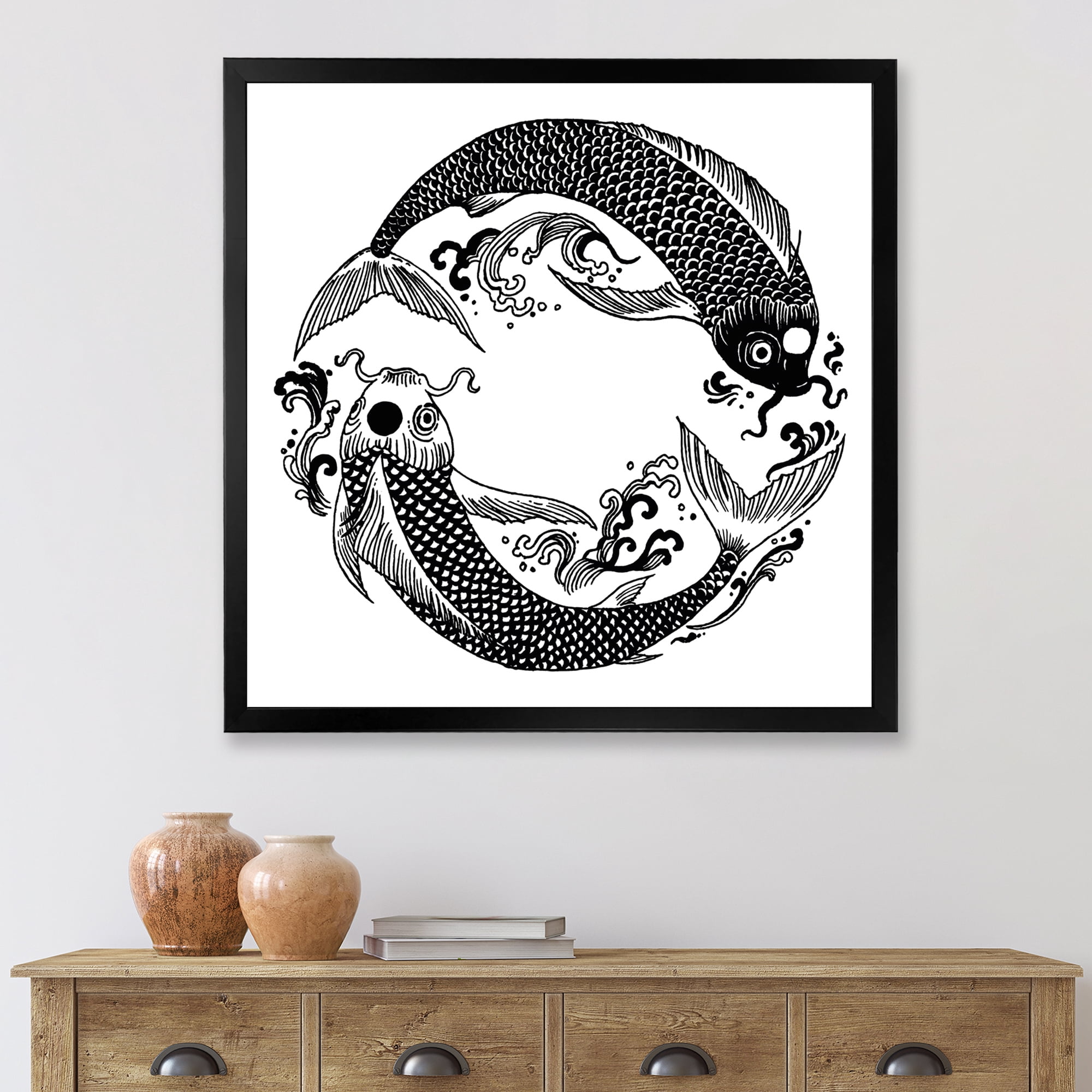 Designart 'China Koi Fish In Chinoiserie Style III' Nautical & Coastal Framed Art Print