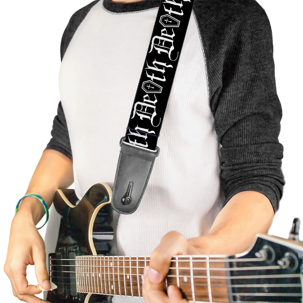 Buckle-Down Guitar Strap, Death Coffin Old English Black White, 2 Inches Wide