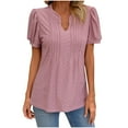 thumbnail image 2 of Sakmal Tops for Women Trendy Short Sleeve Pink V-Neck Puff Sleeves Solid T-Shirts Womens Shirts for Summer, 2 of 7