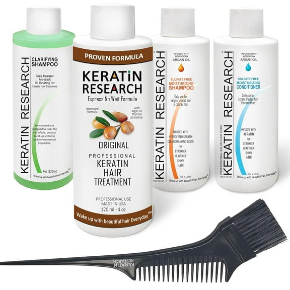 Complex Brazilian Keratin Hair Treatment Kit with Argan Oil Blowout Treatment Natural Organic Results Straightening and Smoothing Hair with Clarifying Moisturizing Shampoo Conditioner (4x4oz)