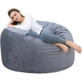 thumbnail image 1 of 4ft gris giant velvet bean bag chair filled con foam para sala de estar y dormitorio, 1 of 8