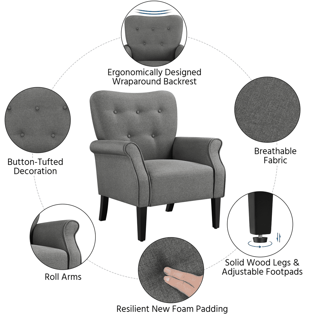 Renwick 2pcs Modern Accent Arm Chair, Dark Gray