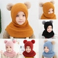 thumbnail image 2 of Winter Knitted Cap Toddler Hat Knit Balaclava Face Mask Hat Toddler Fleece Pompom Hat Scarf Set for 1 to 8 Years Old Baby Girls Boys, 2 of 8
