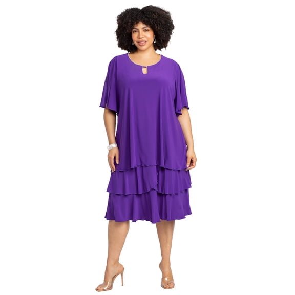 Catherines Women's Plus Size Embellished Keyhole Midi-Tier Dress