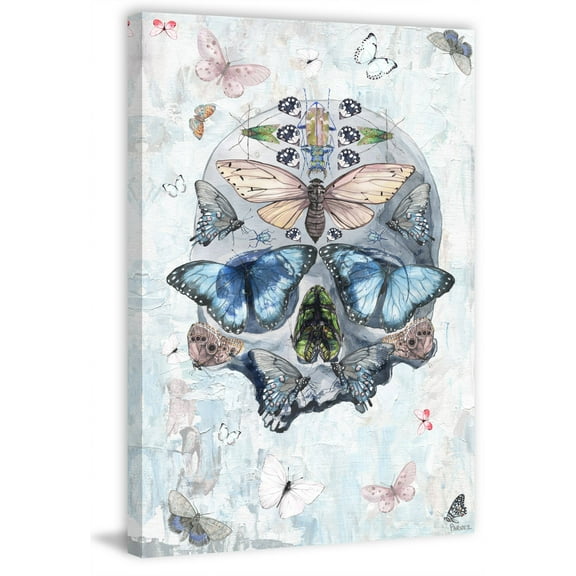 Parvez Taj "Clouded Half Butterfly Skull" Painting Print on Wrapped Canvas