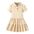thumbnail image 7 of JUMEYU Little Girls Solid Color Short Sleeve A-Line School Dress Casual Uniform Dresses 7T 8T (Khaki,7-8 Years), 7 of 7