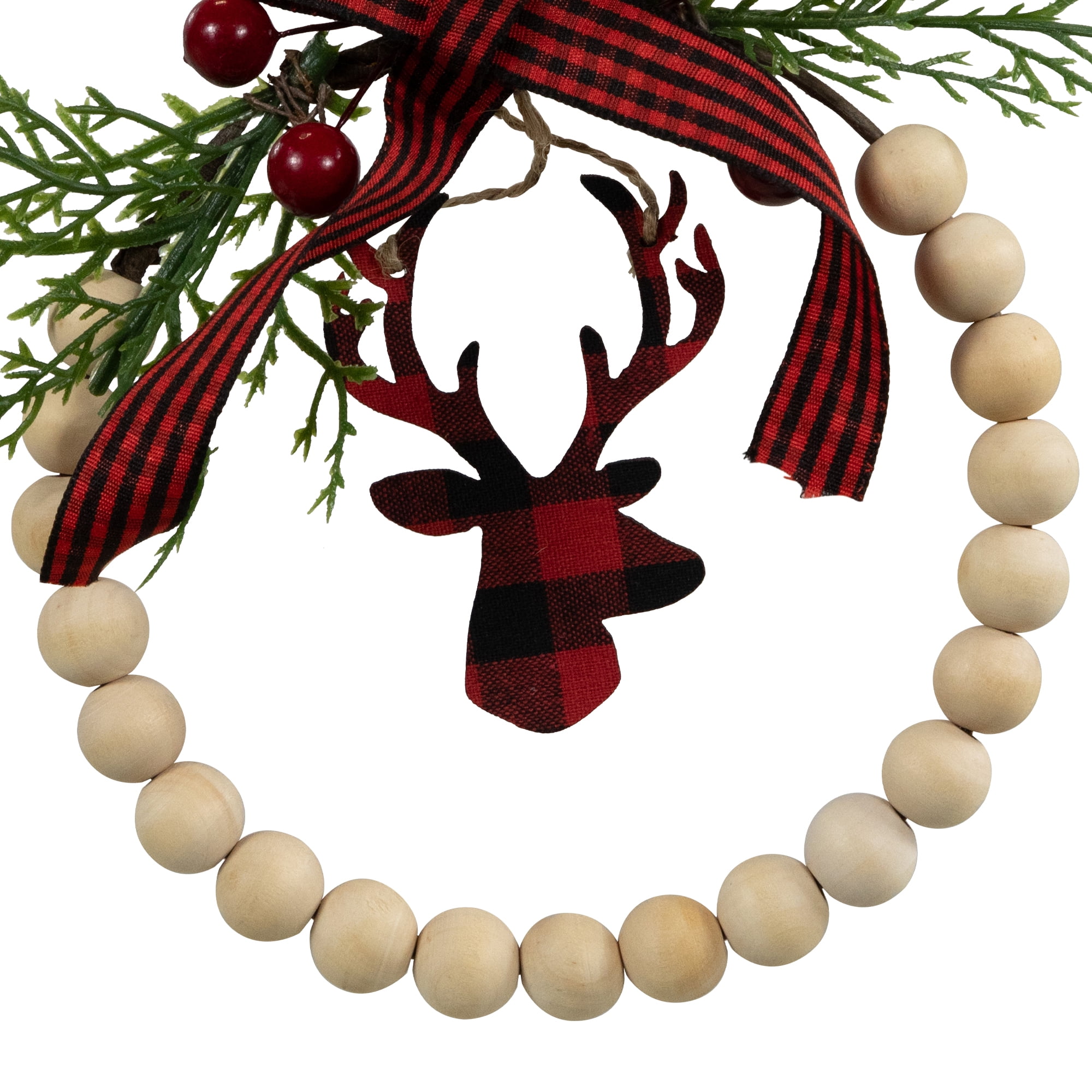 Northlight Plaid Reindeer with Pine and Berries Christmas Wreath Ornament - 7.5"