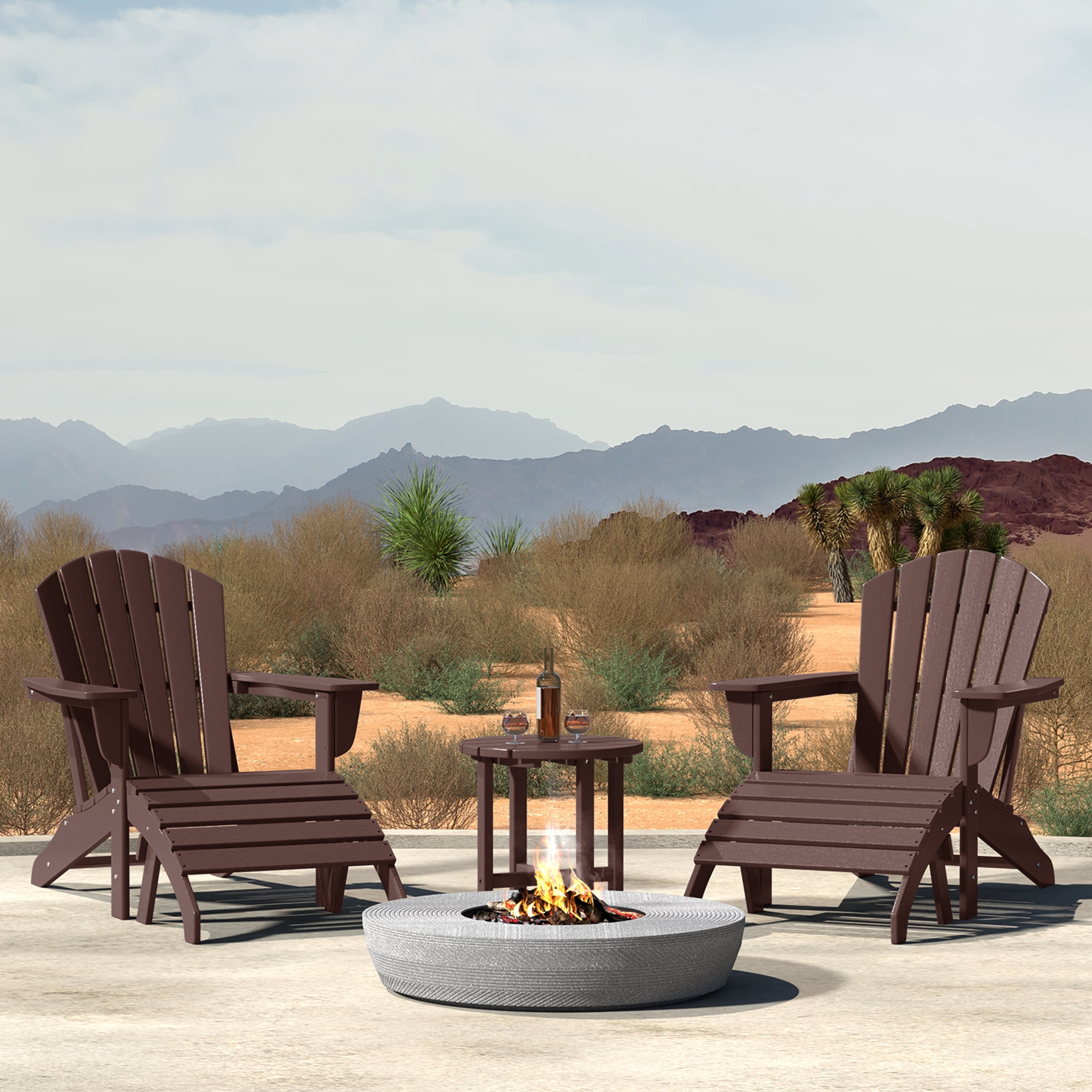 WestinTrends Dylan Outdoor Adirondack Chair With Ottoman And Side Table 5-Piece Set, Dark Brown