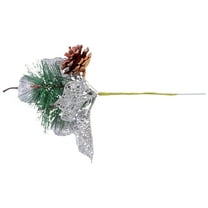 NICEXMAS 1Pack Artificial Glitter Pine Twigs Flower Arrangement Decor Silver PVC Photography Props