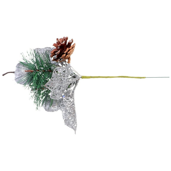NICEXMAS 1Pack Artificial Glitter Pine Twigs Flower Arrangement Decor Silver PVC Photography Props