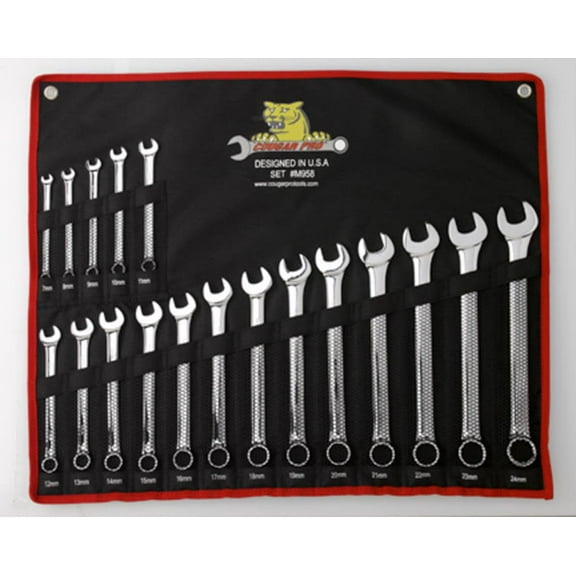 Cougar Pro 18 Pc. Full Polish Combination Wrench Set Metric (7Mm To 24Mm)