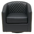 thumbnail image 4 of 29" Wide Tufted Faux Leather Swivel Barrel Chair, PU Leather Modern Upholstered Accent Chairs with Nailhead Trim, Small Armchair for Living Room Bedroom, Black, 4 of 13