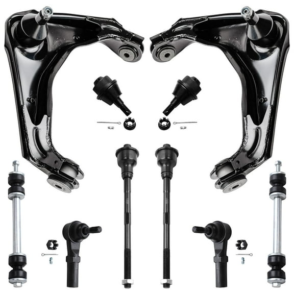 Detroit Axle - Front 10pc Suspension Kit for Chevy Silverado Avalanche GMC Sierra Yukon XL 1500 2500 3500 HD Hummer H2, 2 Upper Control Arms 2 Lower Ball Joints 2 Sway Bars 4 Tie Rod Ends Replacement