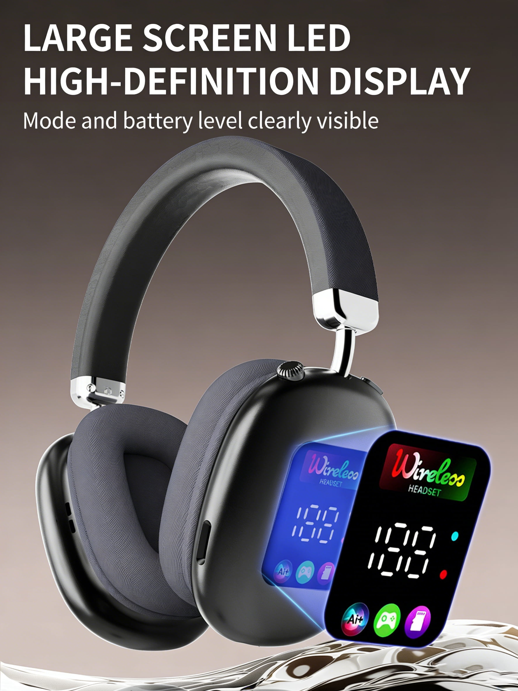 LC-dolida Wireless Over Ear Bluetooth Headphones with LED Display & Dual Connectivity, 30H Playtime, 5.4 Bluetooth, Comfort Fit for Travel/Gaming/Home (Blue)