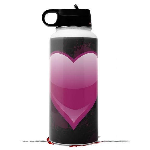 Skin Wrap Decal compatible with Hydro Flask Wide Mouth Bottle 32oz Glass Heart Grunge Hot Pink (BOTTLE NOT INCLUDED)