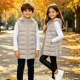 thumbnail image 4 of Boys Puff Vest Outwear with Hood Casual Full Zip Warm Sleeveless Kids Winter Jacket Khaki 4-14, 4 of 8