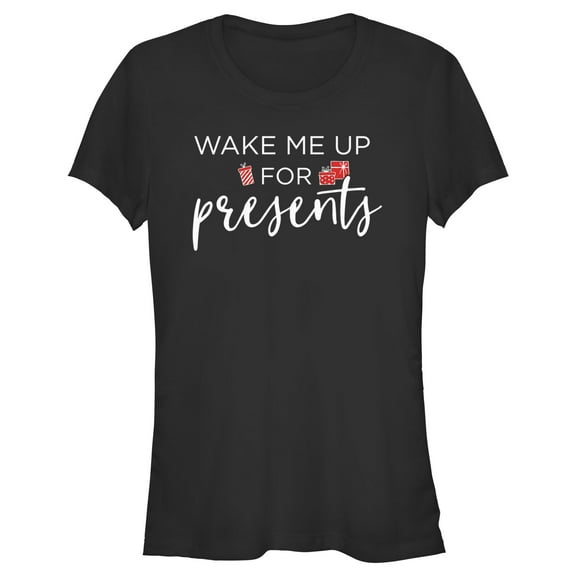 Junior's Lost Gods Wake Me up for Presents  Graphic Tee Black Small