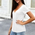 thumbnail image 2 of AKOEE Summer T-shirts Women Deep V Neck Short Sleeve Blouses Casual Basic Tees Loose Fit Plain Tshirts (M, White), 2 of 6