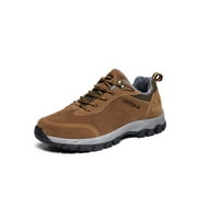 Tenmix Men's Lightweight Hiking Shoes Casual Comfortable Round Toe Trekking Shoe Breathable Walking Sneaker Brown Plush Lining 9.5