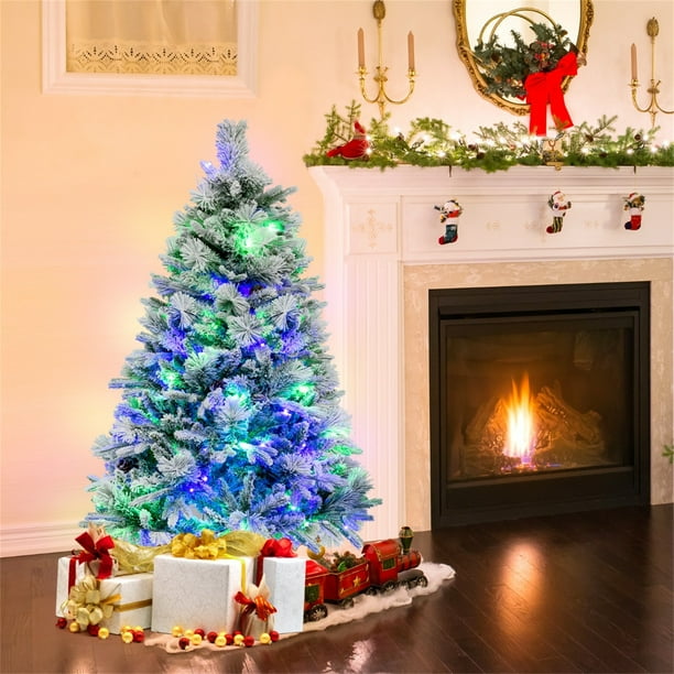 Costway 136cm Árbol de Navidad Artificial con Agujas de Pino y 8 Modos de Iluminación
