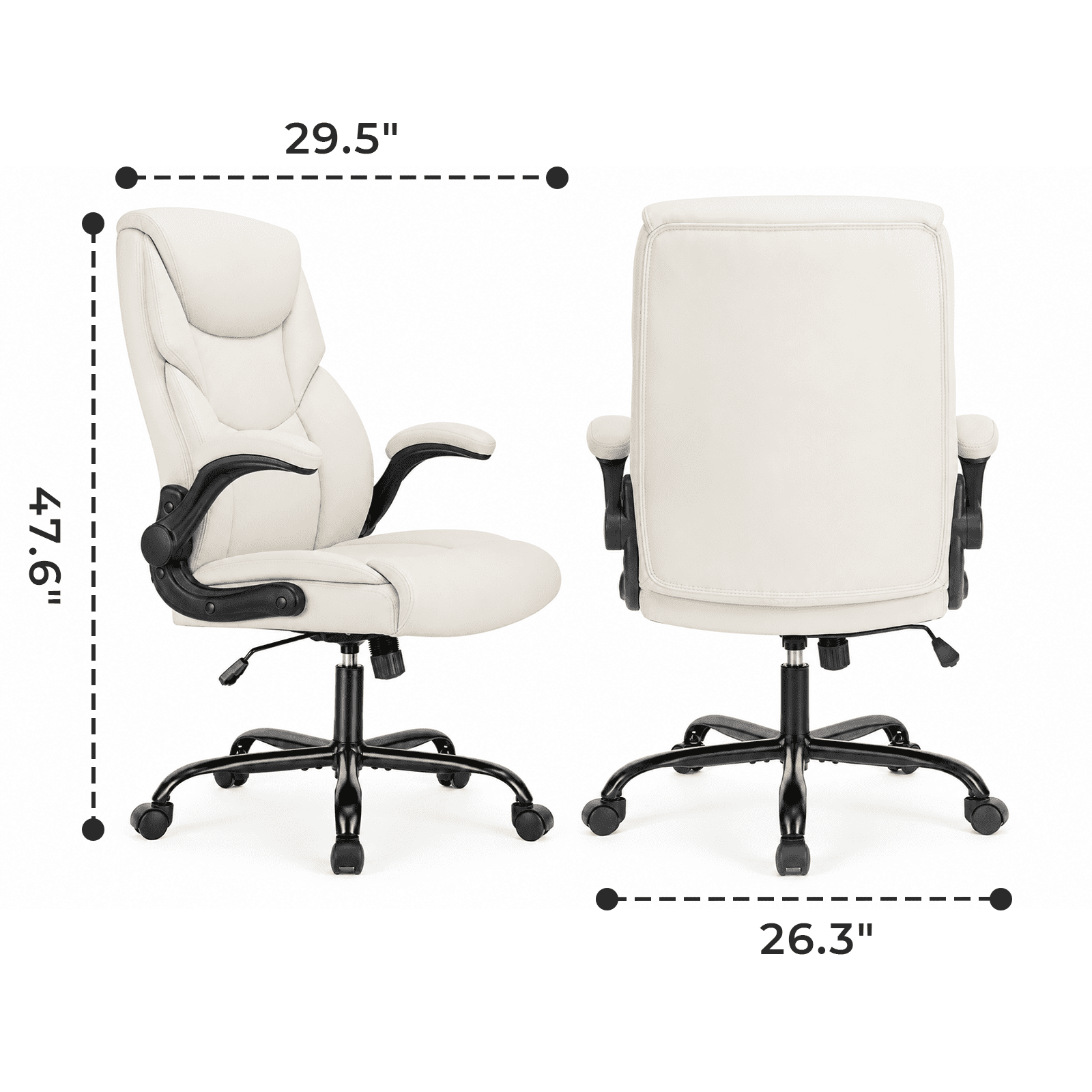 Alvantor PU Leather Executive Office Chair, Ergonomic Big and Tall Computer Desk Chairs, Breathable Leather Chair with Adjustable Flip-up Armrests, Adjustable Lumbar Support, Heavy Duty 300lbs