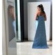thumbnail image 2 of Vestido de fiesta personalizado, columna sin tirantes de noche, faldas hasta el suelo, espalda abierta, cinta vertical, vestidos para ocasiones a medida, Arabia Saudita, 2 of 5
