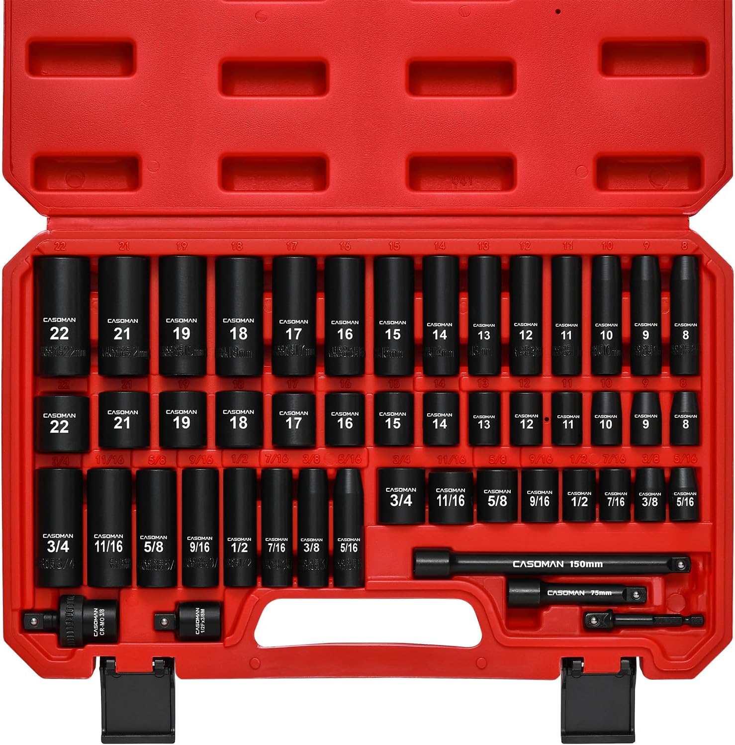 CASOMAN 3/8" Drive Impact Socket Set, 49-Piece SAE & Metric