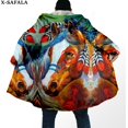 thumbnail image 3 of Cazador de Sueños nativo con estampado 3D de plumas de caballo para hombres, abrigo grueso y cálido con capucha, abrigo de lana a prueba de viento, bata, manta, 3, 3 of 4