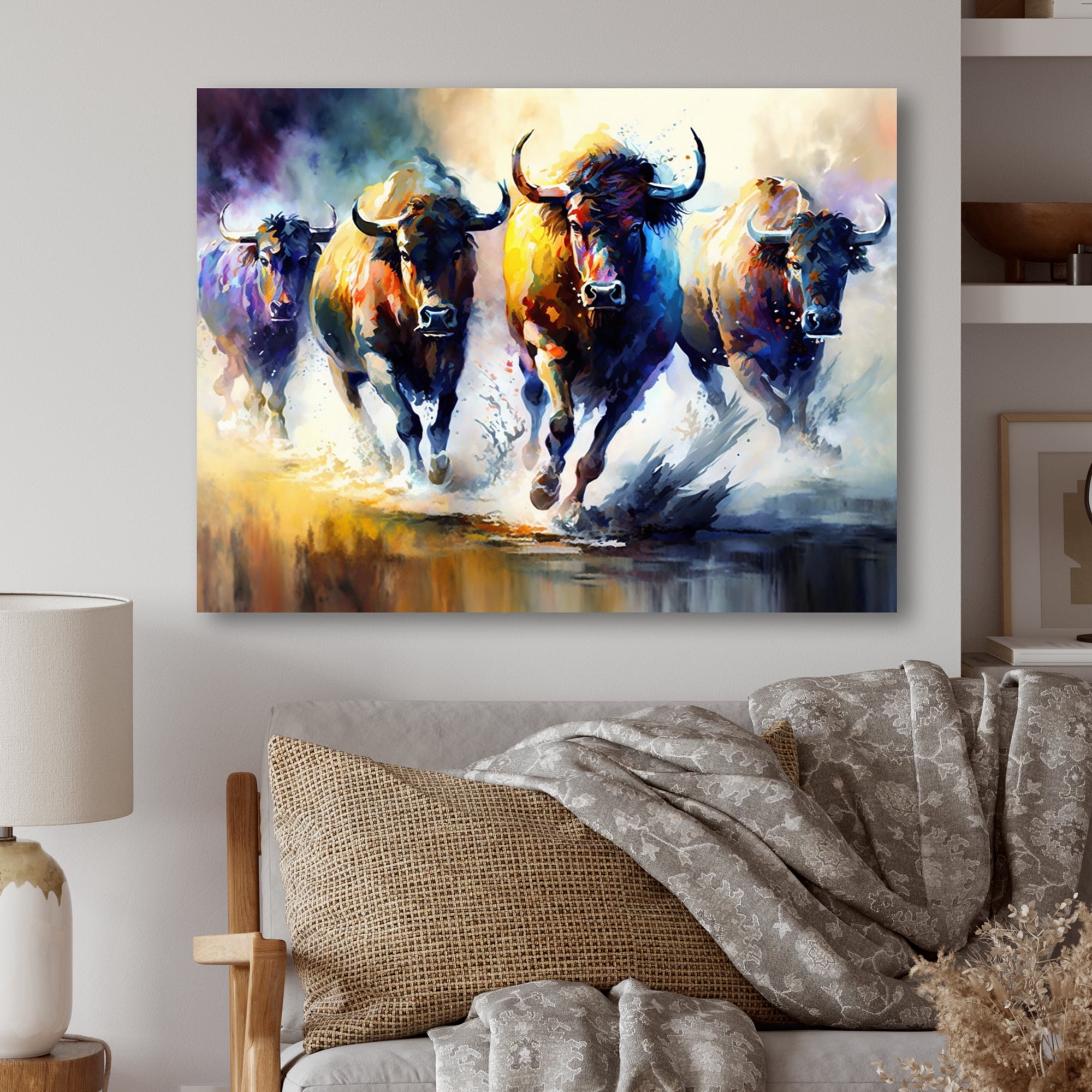 Designart Buffalo'S Running Canvas Wall Art