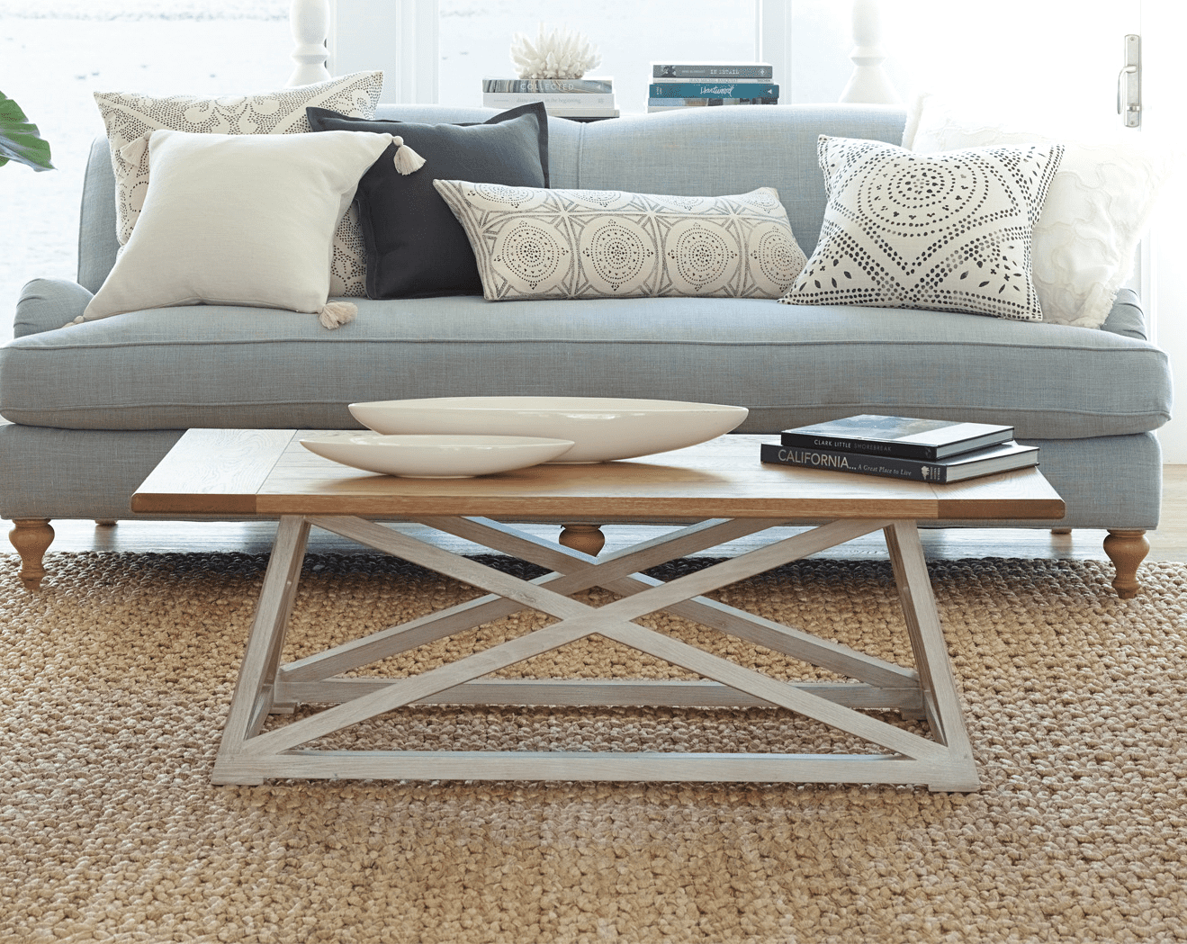 Posh Pollen Finley Costal Two-Tone Ash Wood Rectangle Coffee Table