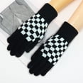 thumbnail image 3 of Eoperou 1 Pair Full Finger Gloves Checkerboard Pattern Vivid Color Windproof Wear Resistant Super Soft Keep Warm Yarn Unisex Winter Warm Outdoor Gloves for Camping, 3 of 8