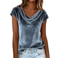 thumbnail image 2 of Delayuji Women's Velvet Tshirt Elegant Dressy Shirt Cowl Neck Short Sleeve Shirts Casual Blouses Tshirts Business Casual Outfits, 2 of 5