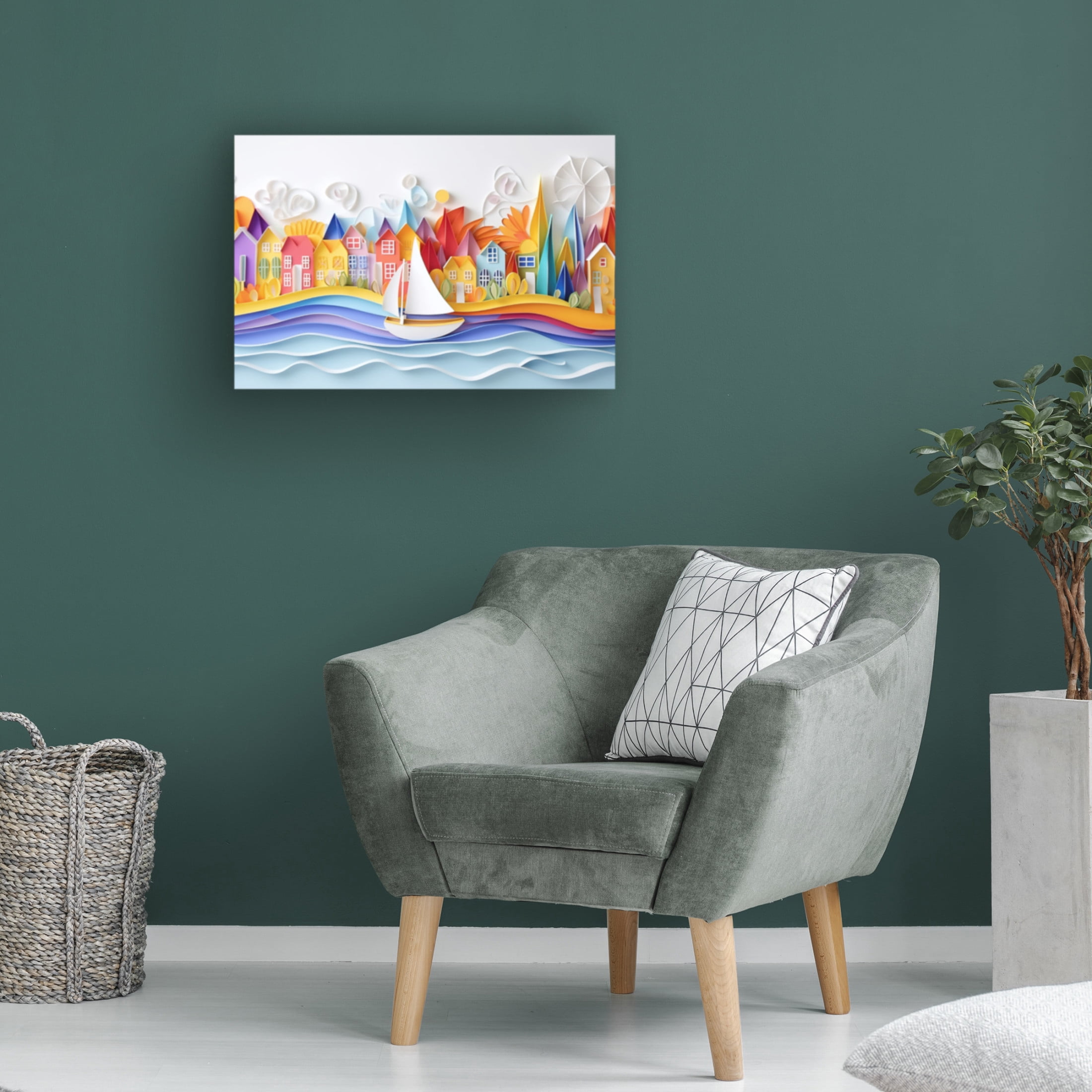Canvas Wall Art - Ray Heere 'Paper Art Coastal Scene 8' Wall Art for Living Room, Bedroom, or Office Décor by Trademark Fine Art - 19 x 12 Inches