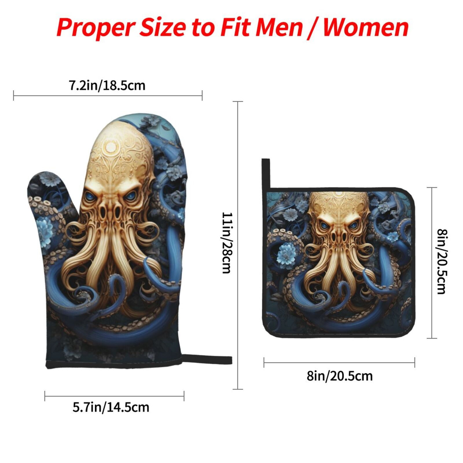 Octopus Kraken Monster Art Vintage 4Pcs Oven Mitts and Pot Holders Sets Oven Kitchen Gloves Hot Pads for Cooking BBQ Baking Grilling