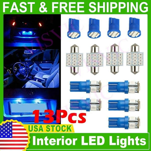 13PC Blue LED Lights Interior Package Kit For Dome License Plate Lamp Bulb MOD**