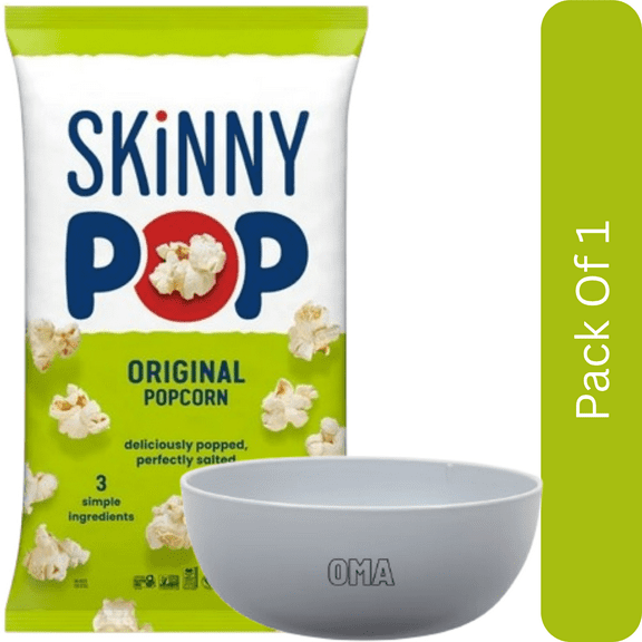 SkinnyPop Original Popcorn, 14 oz, With Olive White Bowl By OMA