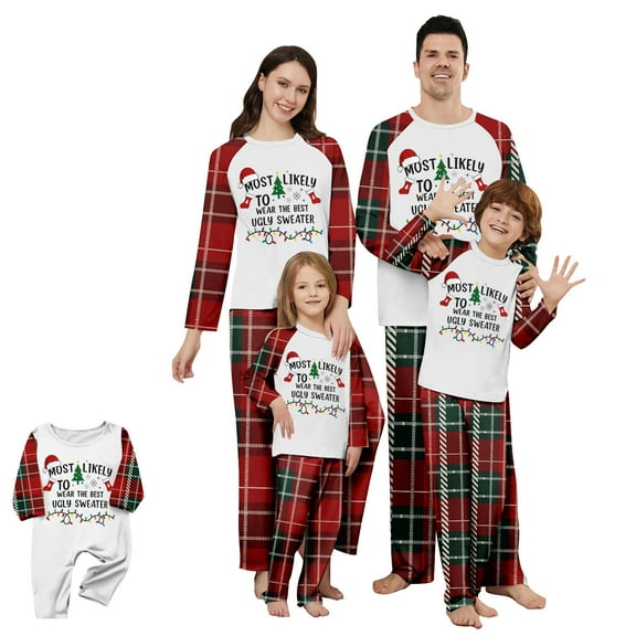 Onlypjs Christmas Family Matching Pajamas Sets – Holiday Plaid Long Sleeve Sleepwear for Women, Men – Festive Matching Christmas Pajamas for Couples & Families