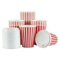 thumbnail image 3 of Restpresso 12 oz Red and White Stripe Paper Single Wall Coffee Cup - with White Lid - 3 1/2"x 3 1/2"x 4 3/4" - 20 count box, 3 of 11