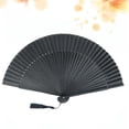 thumbnail image 3 of Men Black Foldable Fan Black Bamboo Bone Gentleman Elegant Handheld Fabric Fan Chinese Style Folding Fan (One Fan + One PP Bag), 3 of 5