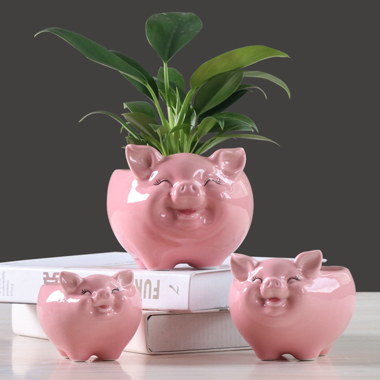 Nordic Style Ceramic Flower Pot Cartoon Animal Pig Succulent Bonsai Potted Planter for Indoor Outdoor Garden Yard Decor