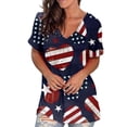 thumbnail image 2 of Hauts d'Été Grande Taille pour Femmes, T-Shirts Décontractés à Col Rond Imprimé, Manches Courtes, Blouse Ample, Col en V, en Liquidation, 2 of 5