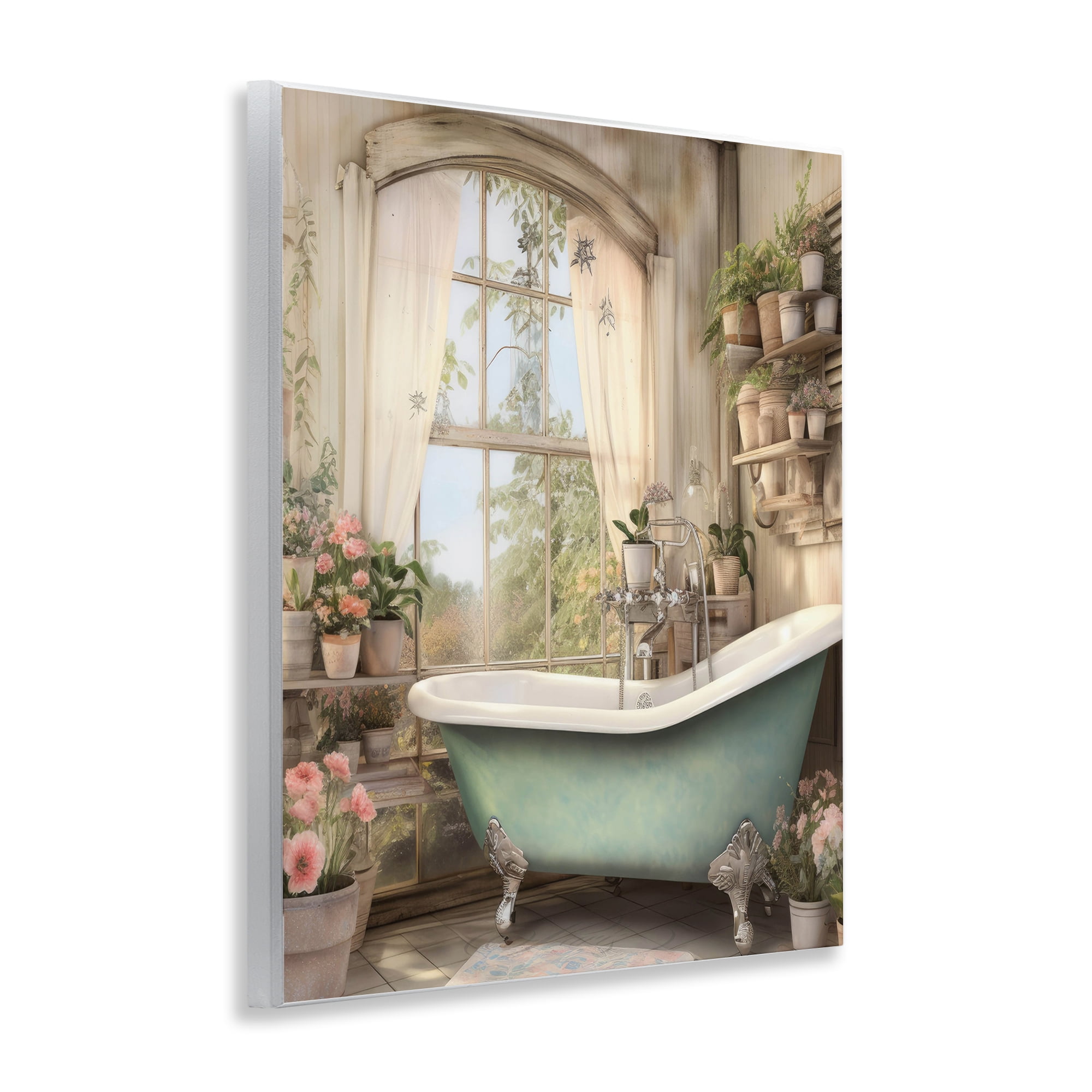 Bathroom with Floral Filled Shelves Wall Plaque Art, design by Lettered and Lined